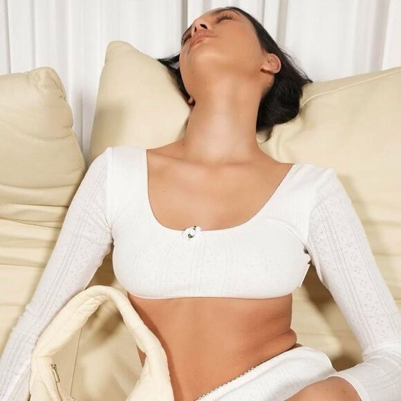 MY MUM MADE IT Pointelle Tie Long Sleeve Crop M-L - Picture 3 of 8